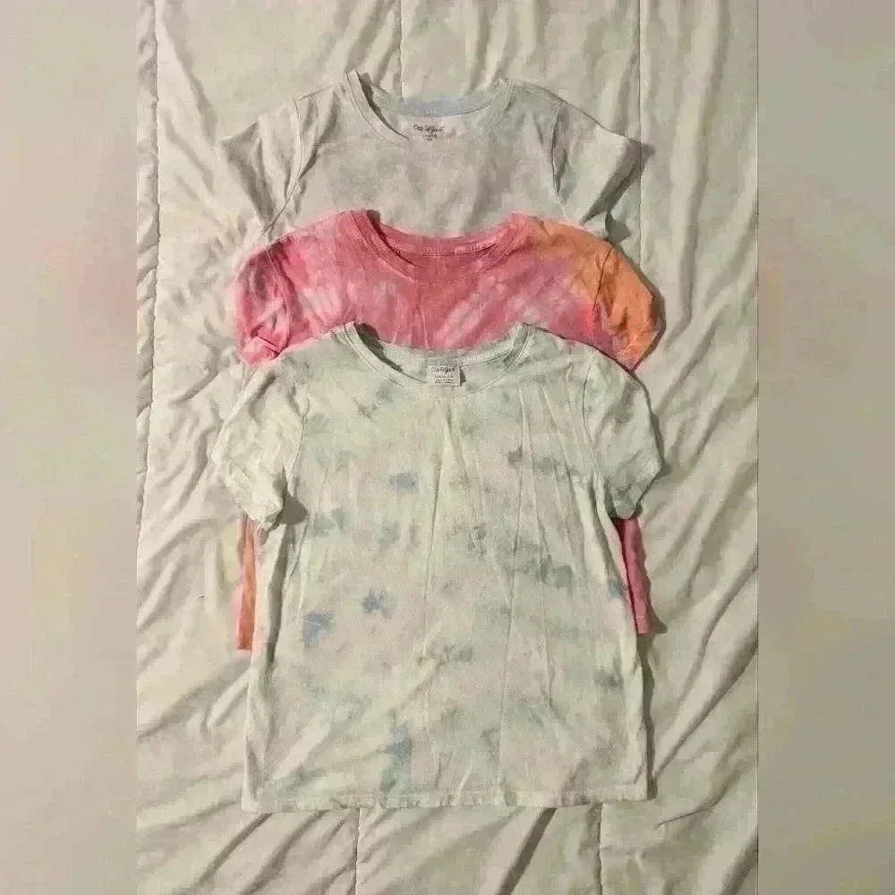 Lot of 3 Cat & Jack Girls Tie Dye Boxy Tees Size 10/12 Plus